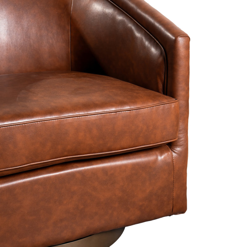 Wyn Faux Leather Upholstered Club Style Barrel Chair with Sloped Armrests and 360 Degree Swivel Base