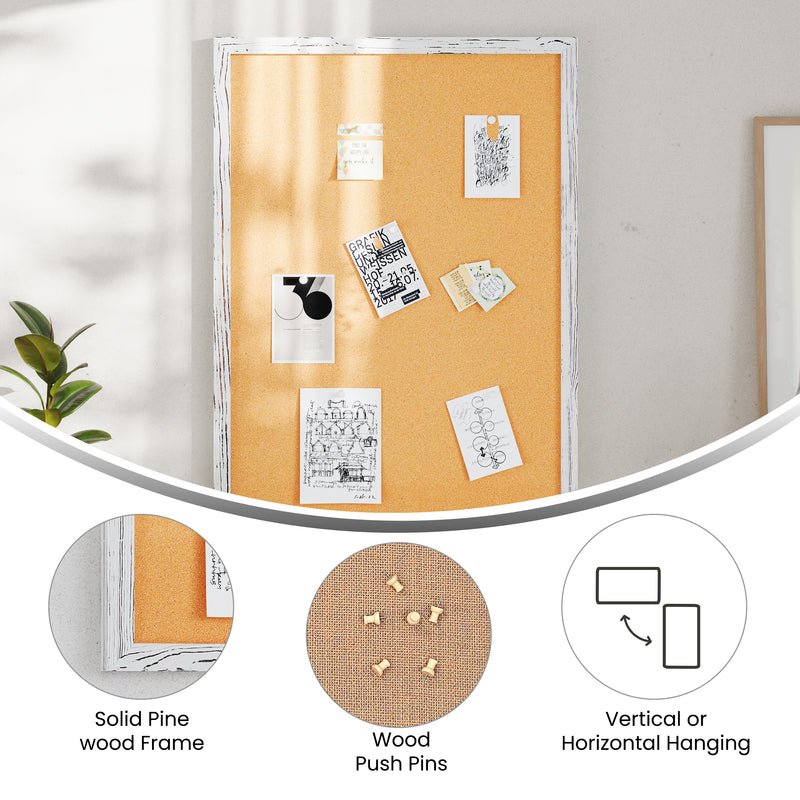 Cristal 24x36 Cork Display Board with Wooden Frame and Push Pins