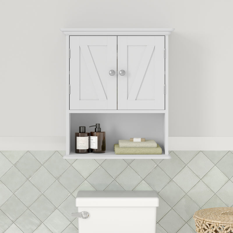 Delilah Wall Mounted Bathroom Medicine Cabinet with Adjustable Cabinet Shelf, Lower Open Shelf, and 2 Magnetic Closure Doors