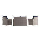 Atlas 4 Piece Patio Set Contemporary Loveseat, 2 Chair and Coffee Table Set with  Back Pillows and Seat Cushions