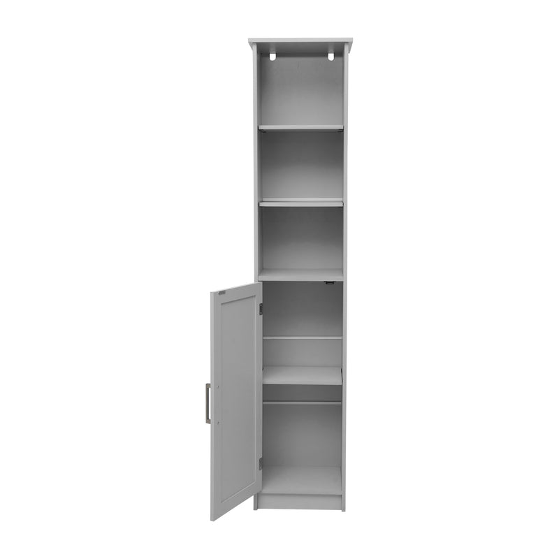 Vigo Slim Linen Tower Organizer with 2 Adjustable Cabinet Shelves, 3 Open Shelves, and Magnetic Closure Doors