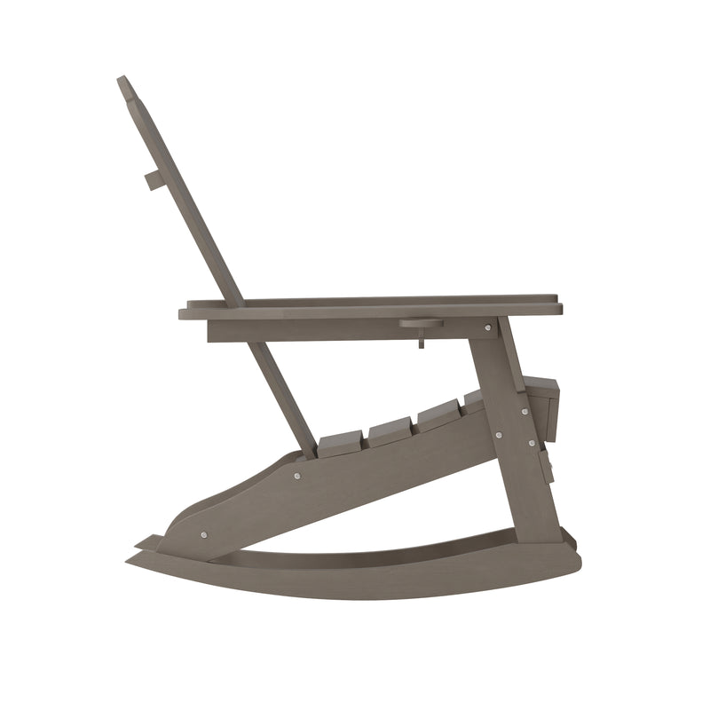 Nassau Adirondack Rocking Chair with Cup Holder, Weather Resistant HDPE Adirondack Rocking Chair