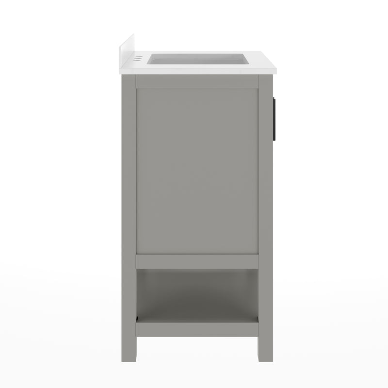 Vigo 24 Inch Bathroom Vanity with Ceramic Sink, Carrara Marble Finish Countertop, Storage Cabinet with Soft Close Doors and Open Shelf