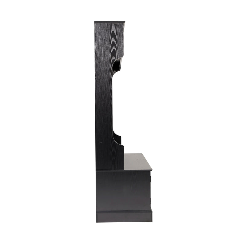 Wallen Hallway Tree with Bench Seating, 4 Double Coat Hooks, Upper Storage and Double Door Under Bench Storage in Black