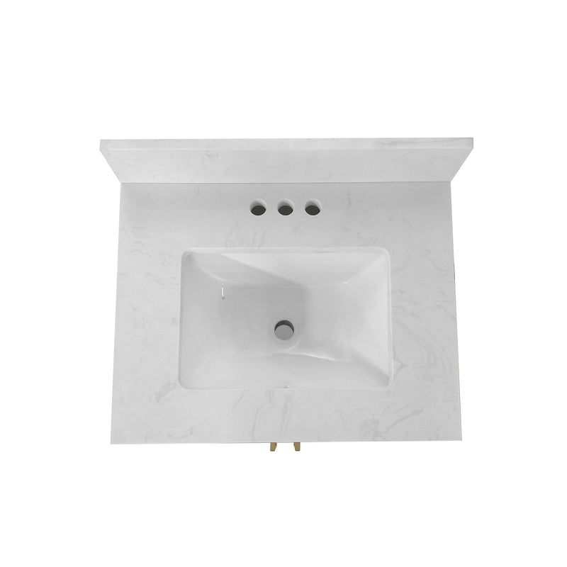 Vigo 24 Inch Bathroom Vanity with Ceramic Sink, Carrara Marble Finish Countertop, Storage Cabinet with Soft Close Doors and Open Shelf