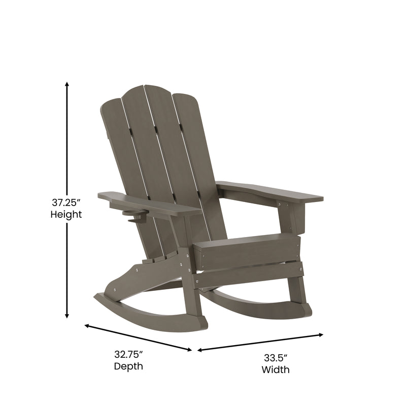 Nassau Adirondack Rocking Chair with Cup Holder, Weather Resistant HDPE Adirondack Rocking Chair