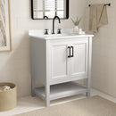 Vigo 30 Inch Bathroom Vanity with Ceramic Sink, Carrara Marble Finish Countertop, Storage Cabinet with Soft Close Doors and Open Shelf