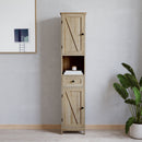 Delilah Slim Linen Tower Organizer with Storage Drawer, Upper and Lower Cabinets with Magnetic Closure Doors and Open Shelf