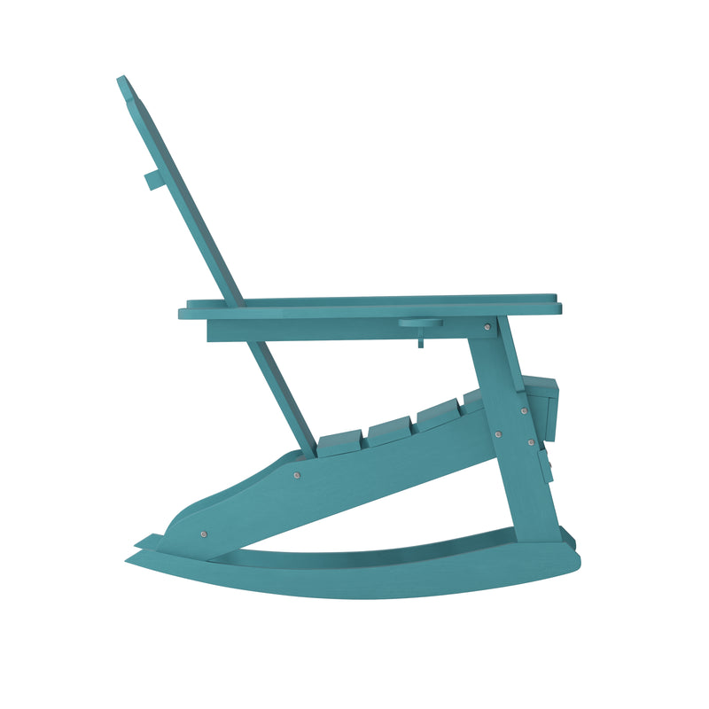 Nassau Adirondack Rocking Chair with Cup Holder, Weather Resistant HDPE Adirondack Rocking Chair