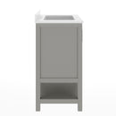 Vigo 30 Inch Bathroom Vanity with Ceramic Sink, Carrara Marble Finish Countertop, Storage Cabinet with Soft Close Doors and Open Shelf