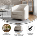 Wyn Fabric Upholstered Club Style Barrel Chair with Sloped Armrests and 360 Degree Swivel Base in a Woodgrain Vinyl Wrap