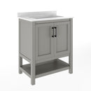 Vigo 30 Inch Bathroom Vanity with Ceramic Sink, Carrara Marble Finish Countertop, Storage Cabinet with Soft Close Doors and Open Shelf