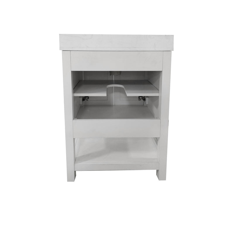 Vigo 24 Inch Bathroom Vanity with Ceramic Sink, Carrara Marble Finish Countertop, Storage Cabinet with Soft Close Doors and Open Shelf