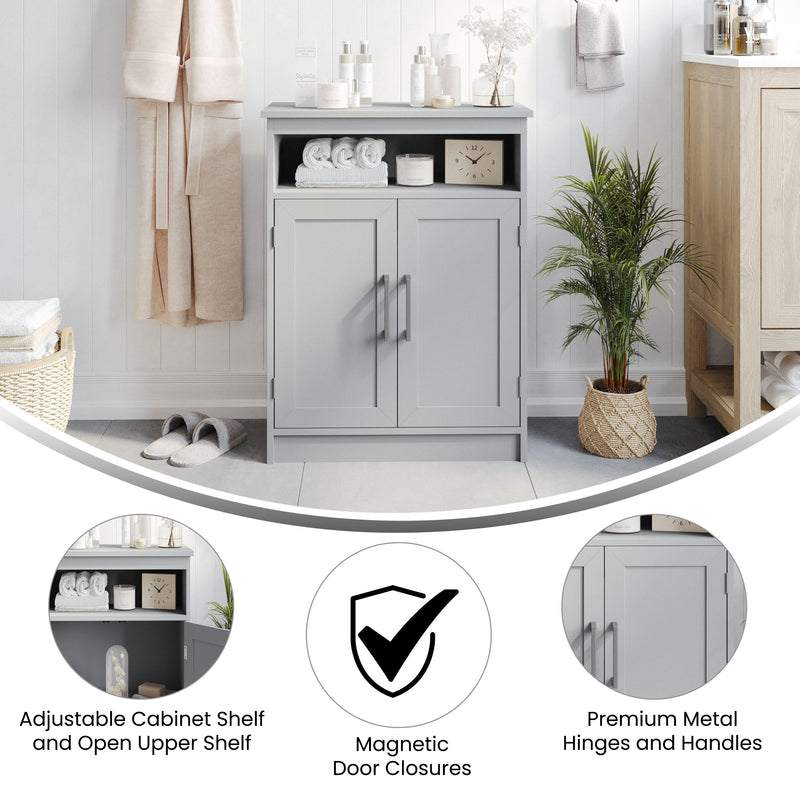 Vigo Bathroom Storage Cabinet with Adjustable Cabinet Shelf, Upper Open Shelf, and 2 Magnetic Closure Doors