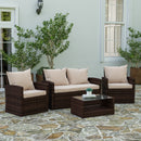 Atlas 4 Piece Patio Set Contemporary Loveseat, 2 Chair and Coffee Table Set with  Back Pillows and Seat Cushions