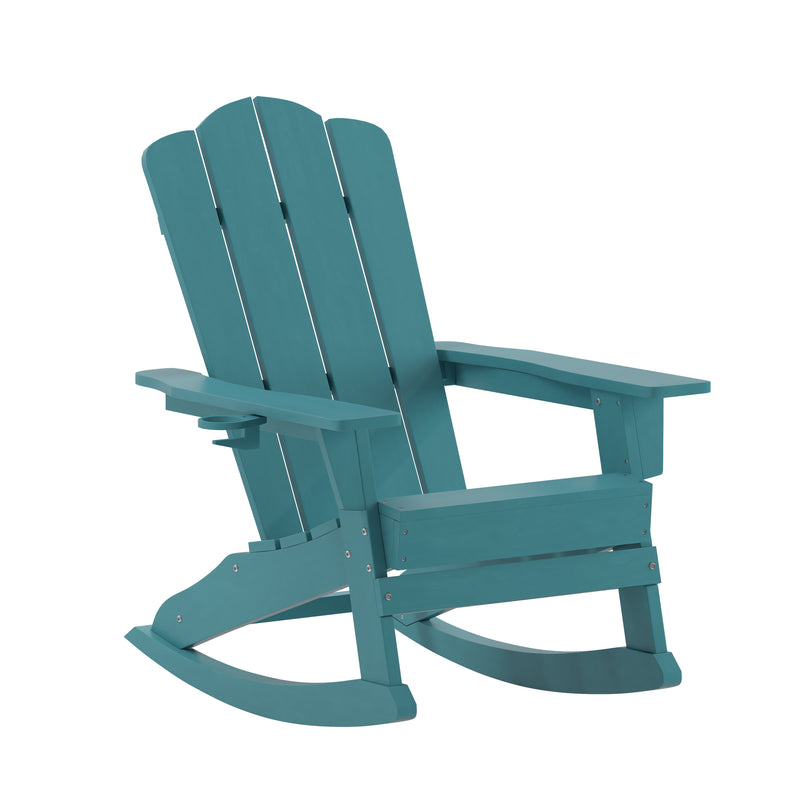 Nassau Adirondack Rocking Chair with Cup Holder, Weather Resistant HDPE Adirondack Rocking Chair