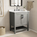 Vigo 30 Inch Bathroom Vanity with Ceramic Sink, Carrara Marble Finish Countertop, Storage Cabinet with Soft Close Doors and Open Shelf