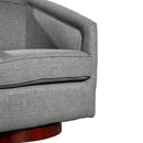Wyn Fabric Upholstered Club Style Barrel Chair with Sloped Armrests and 360 Degree Swivel Base in a Woodgrain Vinyl Wrap