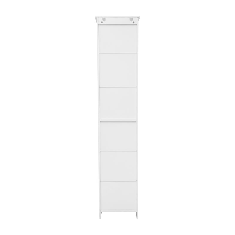 Vigo Slim Linen Tower Organizer with 2 Adjustable Cabinet Shelves, 3 Open Shelves, and Magnetic Closure Doors