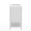 Vigo 30 Inch Bathroom Vanity with Ceramic Sink, Carrara Marble Finish Countertop, Storage Cabinet with Soft Close Doors and Open Shelf