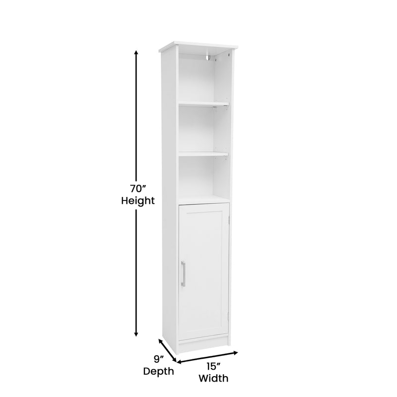 Vigo Slim Linen Tower Organizer with 2 Adjustable Cabinet Shelves, 3 Open Shelves, and Magnetic Closure Doors