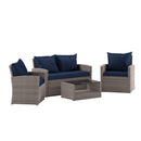 Atlas 4 Piece Patio Set Contemporary Loveseat, 2 Chair and Coffee Table Set with  Back Pillows and Seat Cushions