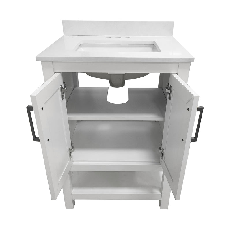 Vigo 24 Inch Bathroom Vanity with Ceramic Sink, Carrara Marble Finish Countertop, Storage Cabinet with Soft Close Doors and Open Shelf