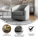 Wyn Fabric Upholstered Club Style Barrel Chair with Sloped Armrests and 360 Degree Swivel Base in a Woodgrain Vinyl Wrap