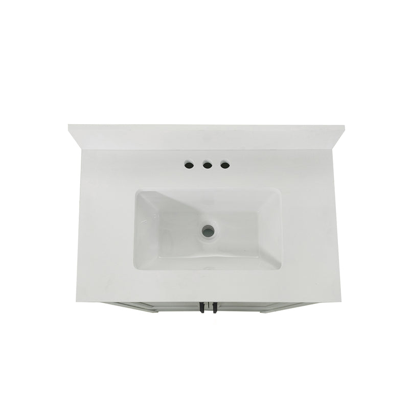 Vigo 30 Inch Bathroom Vanity with Ceramic Sink, Carrara Marble Finish Countertop, Storage Cabinet with Soft Close Doors and Open Shelf