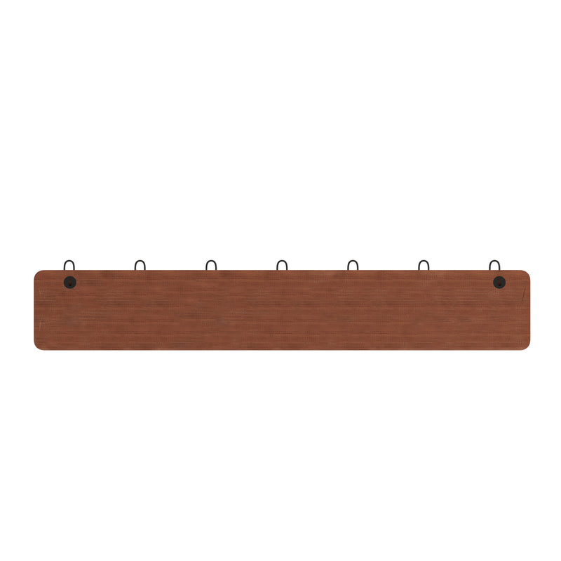 Enid 34 Inch Wall Mount Pine Wood Storage Rack with Hanging Hooks, Entryway, Kitchen, Bathroom