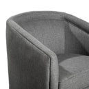 Wyn Fabric Upholstered Club Style Barrel Chair with Sloped Armrests and 360 Degree Swivel Base in a Woodgrain Vinyl Wrap
