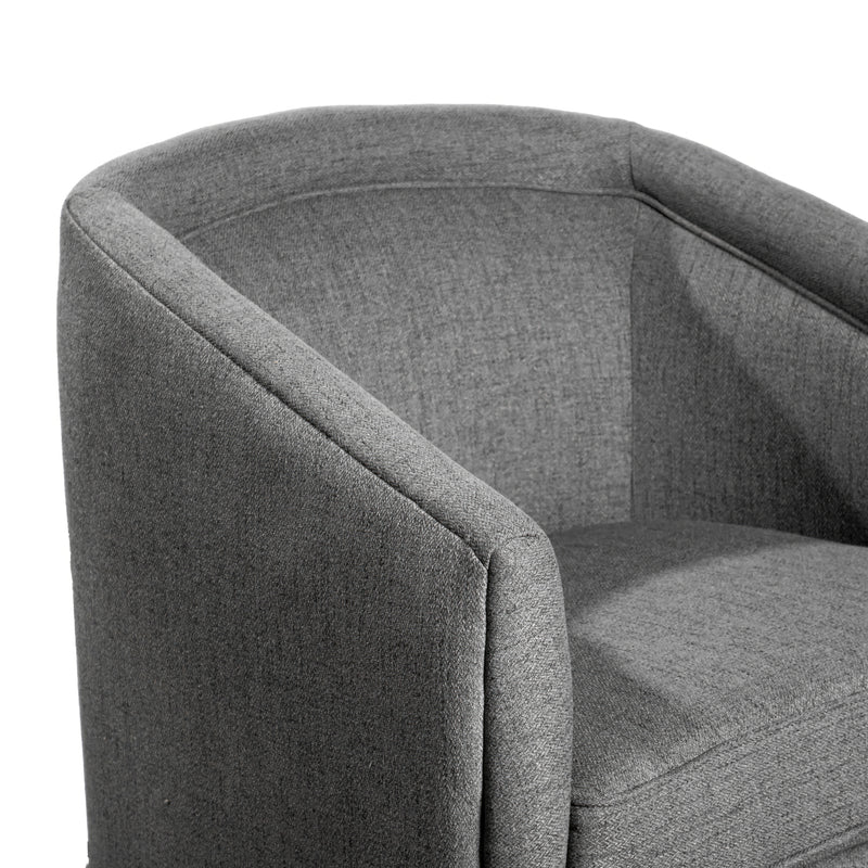 Wyn Fabric Upholstered Club Style Barrel Chair with Sloped Armrests and 360 Degree Swivel Base in a Woodgrain Vinyl Wrap