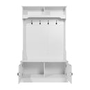 Wallen Hallway Tree with Bench Seating, 4 Double Coat Hooks, Upper Storage and Double Door Under Bench Storage in White