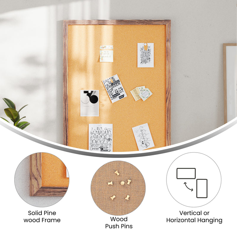 Cristal 24x36 Cork Display Board with Wooden Frame and Push Pins