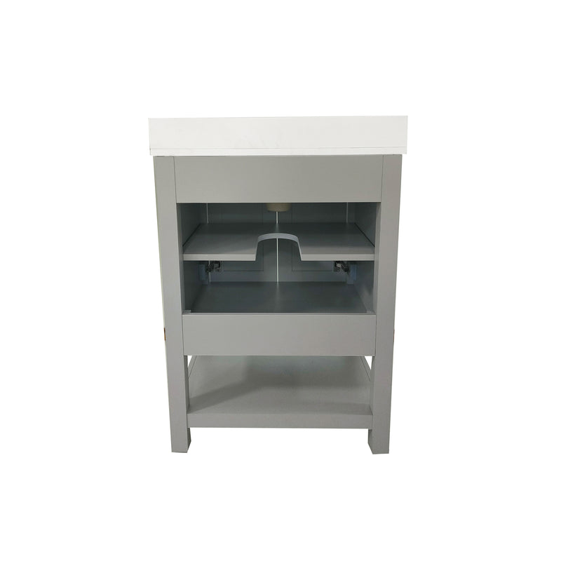 Vigo 24 Inch Bathroom Vanity with Ceramic Sink, Carrara Marble Finish Countertop, Storage Cabinet with Soft Close Doors and Open Shelf
