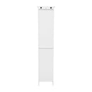 Delilah Slim Linen Tower Organizer with Storage Drawer, Upper and Lower Cabinets with Magnetic Closure Doors and Open Shelf