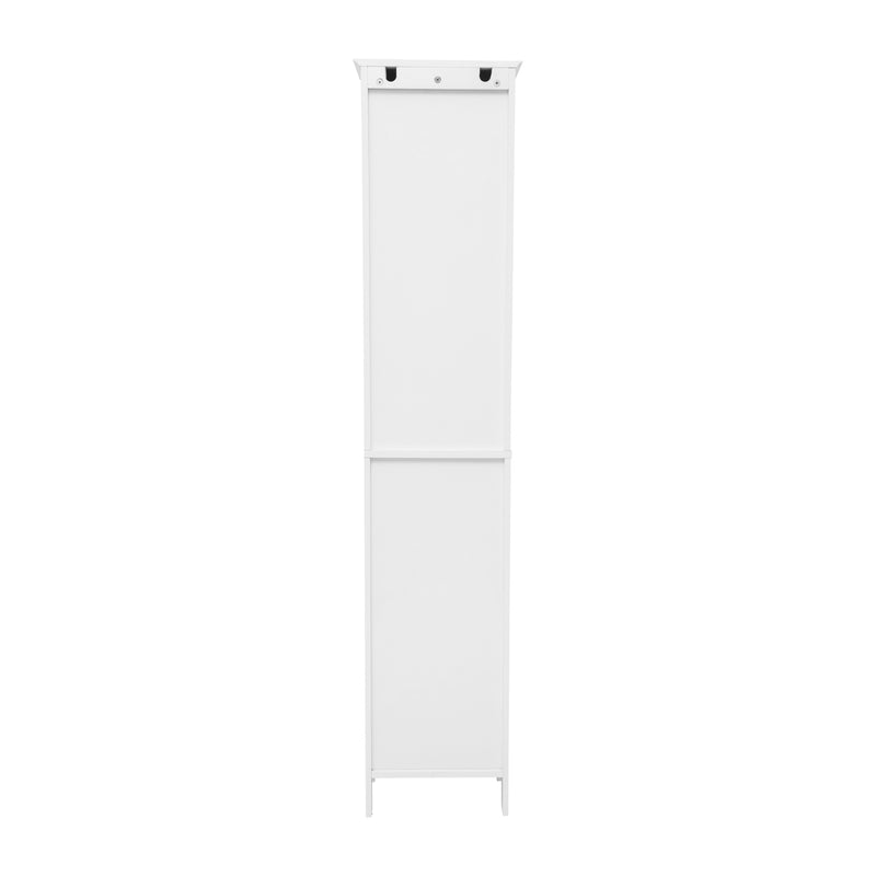 Delilah Slim Linen Tower Organizer with Storage Drawer, Upper and Lower Cabinets with Magnetic Closure Doors and Open Shelf