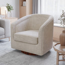 Wyn Fabric Upholstered Club Style Barrel Chair with Sloped Armrests and 360 Degree Swivel Base in a Woodgrain Vinyl Wrap