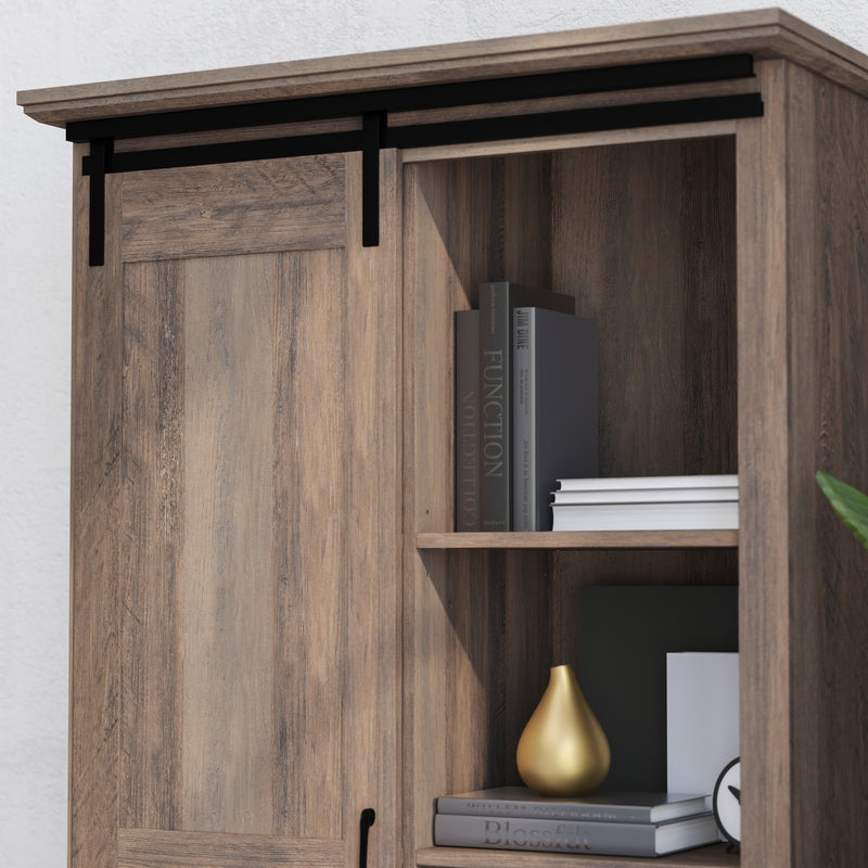 Finnoula 36" Wide Farmhouse Storage Cabinet, Semi-Open Storage with Sliding Barn Door