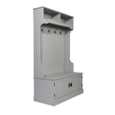 Wallen Hallway Tree with Bench Seating, 4 Double Coat Hooks, Upper Storage and Double Door Under Bench Storage in Gray