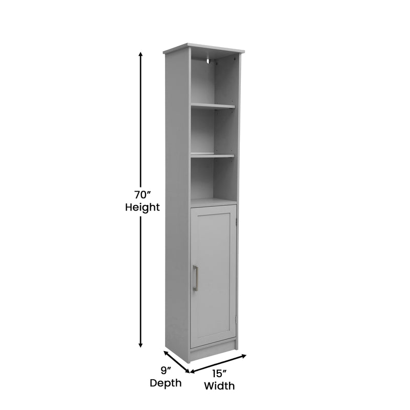 Vigo Slim Linen Tower Organizer with 2 Adjustable Cabinet Shelves, 3 Open Shelves, and Magnetic Closure Doors