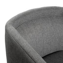 Wyn Fabric Upholstered Club Style Barrel Chair with Sloped Armrests and 360 Degree Swivel Base in a Woodgrain Vinyl Wrap