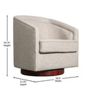 Wyn Fabric Upholstered Club Style Barrel Chair with Sloped Armrests and 360 Degree Swivel Base in a Woodgrain Vinyl Wrap