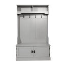 Wallen Hallway Tree with Bench Seating, 4 Double Coat Hooks, Upper Storage and Double Door Under Bench Storage in Gray