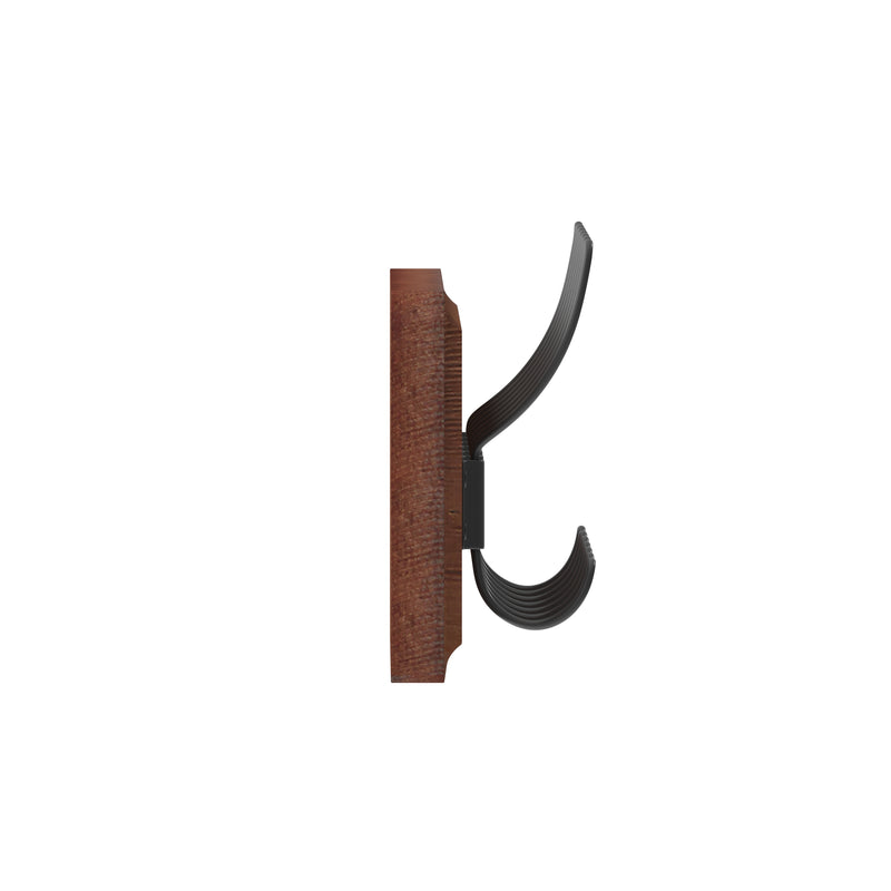 Enid 34 Inch Wall Mount Pine Wood Storage Rack with Hanging Hooks, Entryway, Kitchen, Bathroom