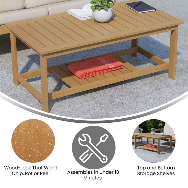 Riviera All-Weather Poly Resin Wood Two Tiered Adirondack Slatted Coffee Conversation Table