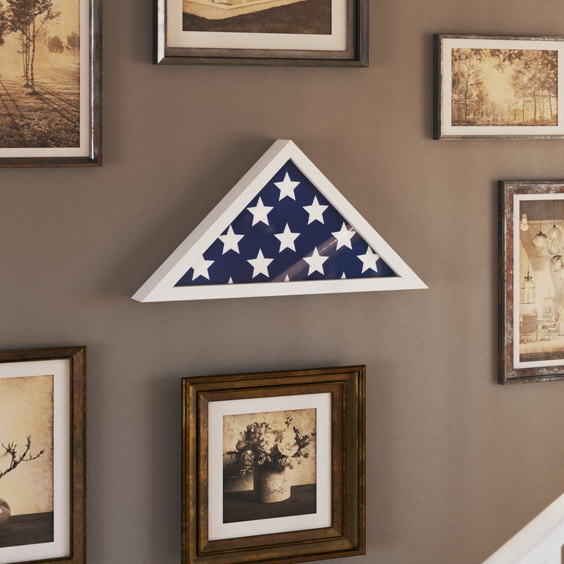 Sabore White Solid Wood Military Memorial Flag Display Case for 9.5' x 5' American Veteran Flag