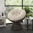 Foley Papasan Style Woven Wicker Swivel Patio Chair in Brown with Removable All-Weather Beige Cushion