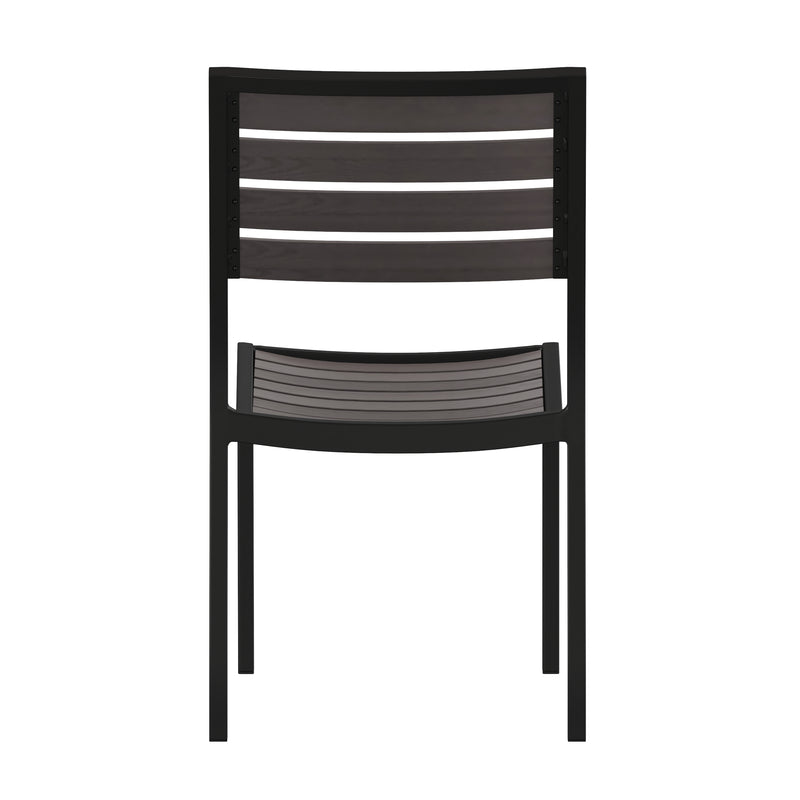 Kersey Outdoor Side Chairs Poly Gray Wash Faux Teak Wood and Metal Patio and Deck Chairs for All-Weather Use- Set of 2