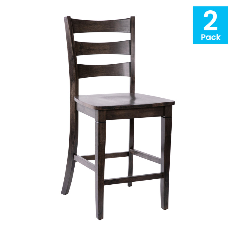 Verity Set of Two Classic Wooden Ladderback Counter Height Barstools with Solid Wood Seats